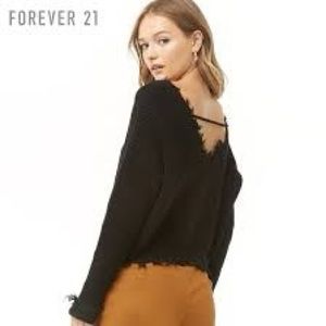 black frayed trim sweater